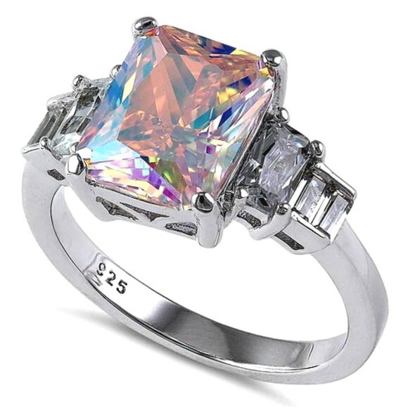 925 STERLING SILVER Simulated Mercury Mystic CZ Ring - Picture 13 of 16